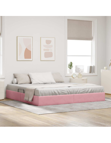 Letto con Contenitore con testiera Rosa 200 x 200 cm Velluto