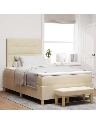 Letto a molle con materasso Crema 120 x 190 cm Tessuto