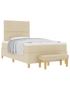 Letto a molle con materasso Crema 120 x 190 cm Tessuto 2