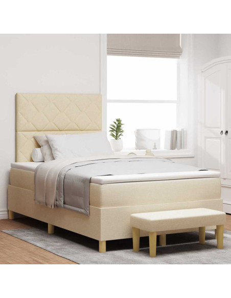 Letto a molle con materasso Crema 120 x 190 cm Tessuto