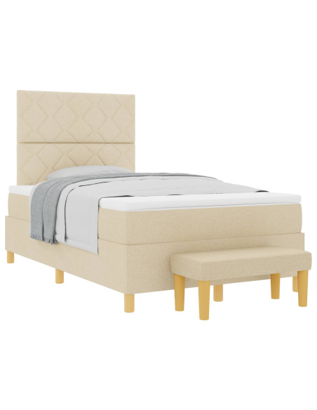 Letto a molle con materasso Crema 120 x 190 cm Tessuto