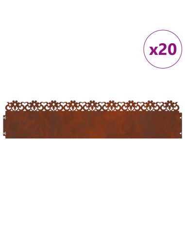 Bordure per prato 20 pcs Ruggine 103 x 0,05 x 22 cm