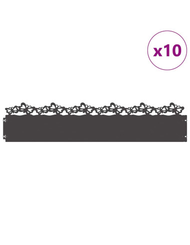 Bordure per prato 10 pcs Nero 103 x 0,05 x 22 cm Acciaio