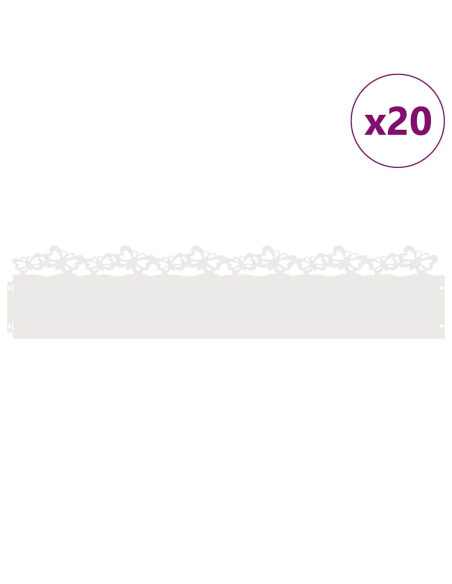 Bordure per prato 20 pcs Bianco 103 x 0,05 x 22 cm Acciaio