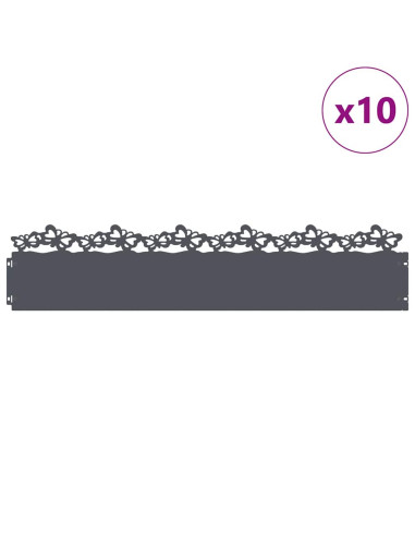 Bordure per prato 10 pcs Antracite 103 x 0,05 x 22 cm Acciaio