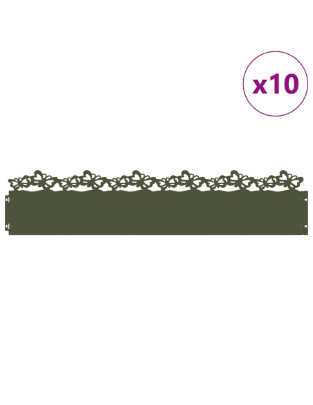 Bordure per prato 10 pcs Verde oliva 103 x 0,05 x 22 cm Acciaio