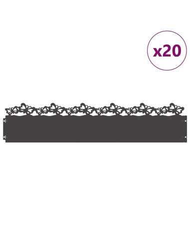 Bordure per prato 20 pcs Nero 103 x 0,05 x 22 cm Acciaio