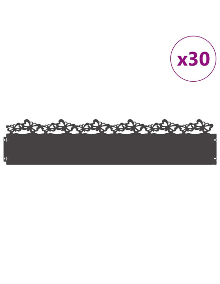 Bordure per prato 30 pcs Nero 103 x 0,05 x 22 cm Acciaio