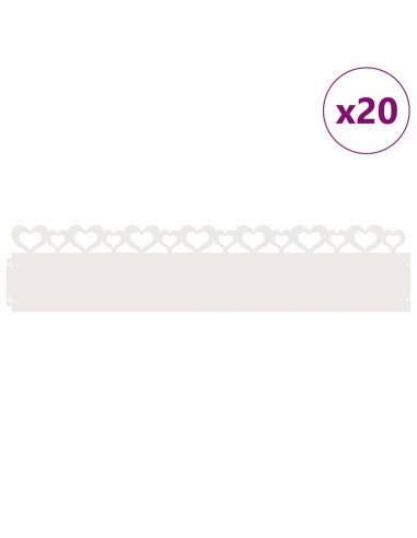 Bordure per prato 20 pcs Bianco 103 x 0,05 x 22 cm Acciaio