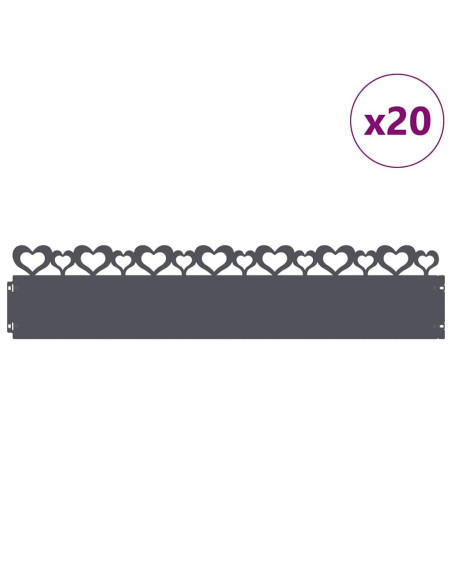 Bordure per prato 20 pcs Antracite 103 x 0,05 x 22 cm Acciaio