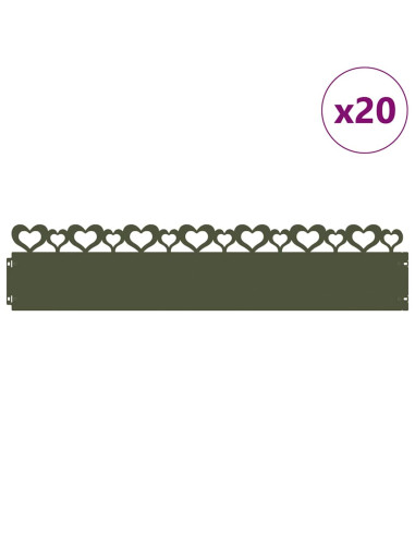 Bordure per prato 20 pcs Verde oliva 103 x 0,05 x 22 cm Acciaio