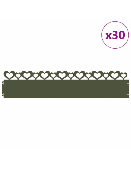 Bordure per prato 30 pcs Verde oliva 103 x 0,05 x 22 cm Acciaio