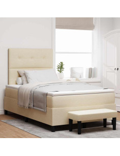 Letto a molle con materasso Crema 120 x 190 cm Tessuto 2