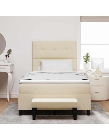 Letto a molle con materasso Crema 120 x 190 cm Tessuto