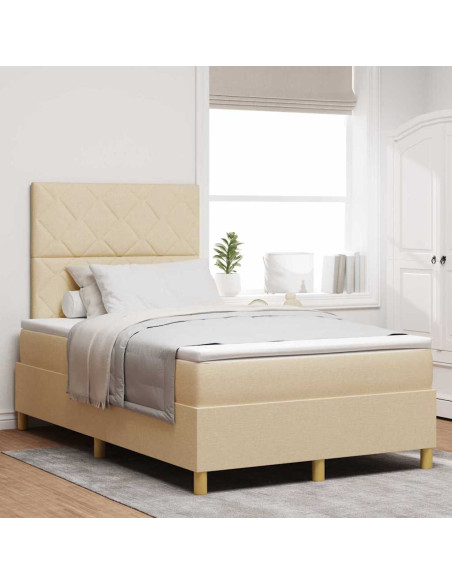 Letto a Sorgente LED con materasso Crema 120 x 190 cm Tessuto