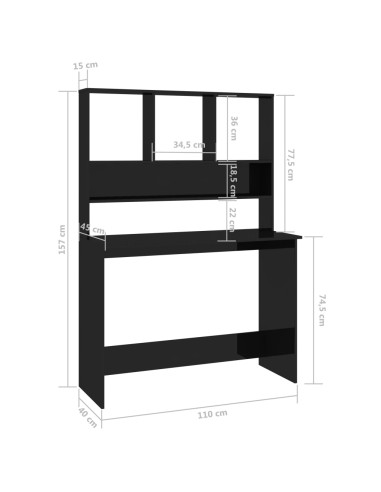 Scrivania Mensole Nero Lucido 110x45x157 cm Legno Multistrato
