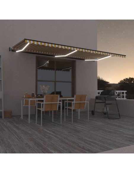 Tenda Automatica Sensore Vento e LED 600x350 cm Gialla Bianca