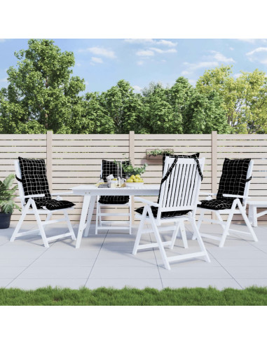 Cuscini Sedia Schienale Alto 4 pz Quadri Nero Tessuto Oxford