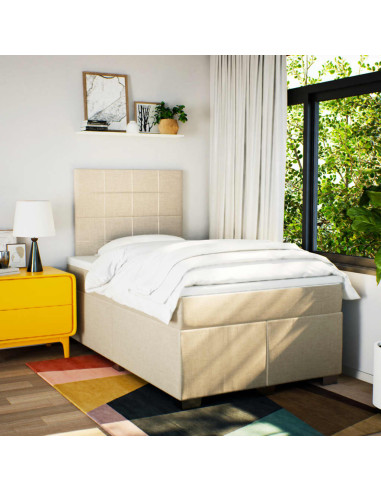 Giroletto a Molle con Materasso Crema 120x190 cm in Tessuto