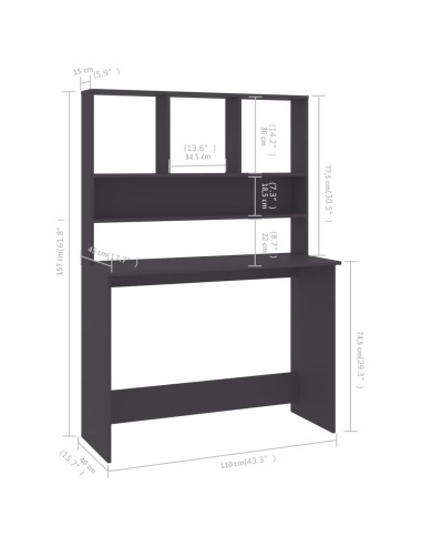 Scrivania con Mensole Grigia 110x45x157 cm in Legno Multistrato