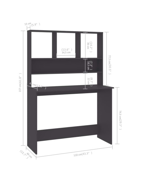 Scrivania con Mensole Grigia 110x45x157 cm in Legno Multistrato