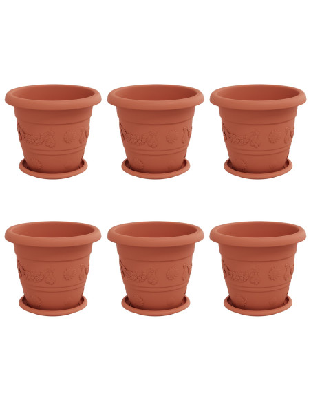 Vasi per Piante 6 pcs Rosso Mattone Ø 26 x 21.5 cm Plastica