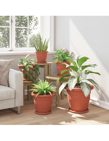 Vasi per Piante 6 pcs Rosso Mattone Ø 26 x 21.5 cm Plastica