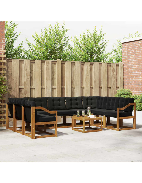 Set di divani 30 pcs Naturale e Nero Legno di Acacia Massello