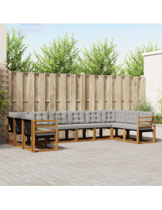 Set di divani con cuscino 10 pcs Grigio Naturale e Chiaro