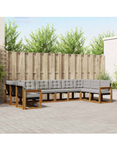 Set di divani con cuscino 10 pcs Grigio Naturale e Chiaro