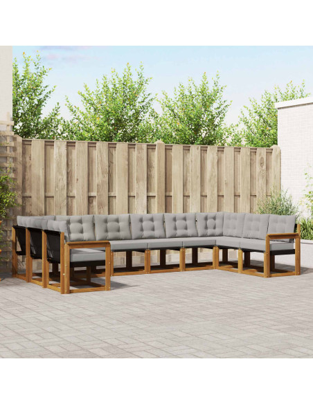 Set di divani con cuscino 10 pcs Grigio Naturale e Chiaro