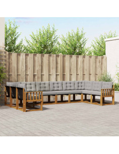 Set di divani con cuscino 10 pcs Grigio Naturale e Chiaro