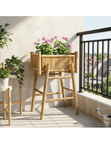 Vaso da Giardino con Supporto Naturale 50 x 38 x 74 cm Bambù