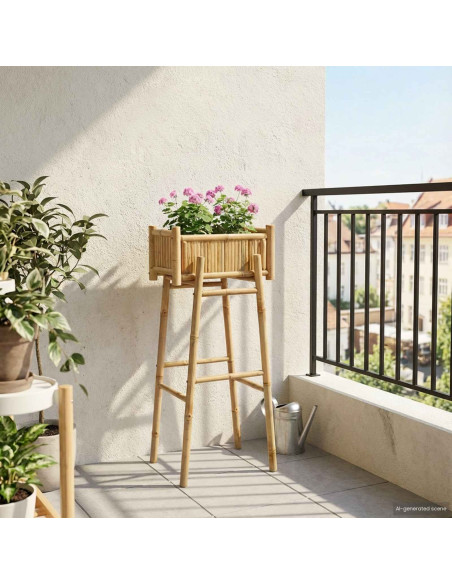 Vaso da Giardino con Supporto Naturale 50 x 38 x 114 cm Bambù