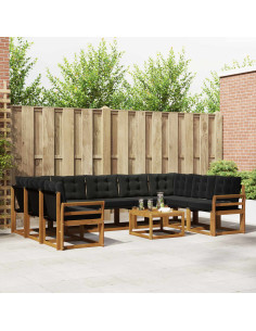 Set di divani 30 pcs Naturale e Nero Legno di Acacia Massello