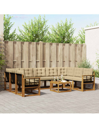 Set di divani 30 pcs Naturale e Beige Legno di Acacia Massello