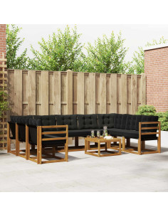 Set di divani 30 pcs Naturale e Nero Legno di Acacia Massello