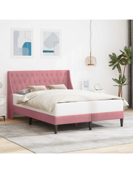 Struttura del letto con testiera Rosa 140 x 190 cm Velluto