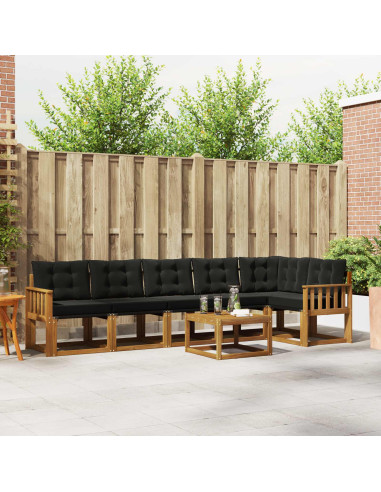 Set di divani con cuscino 7 pcs Naturale e Nero