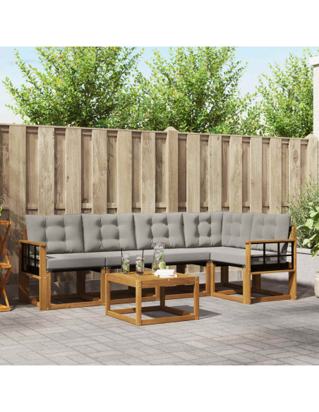 Set di divani con cuscino 6 pcs Grigio Naturale e Chiaro