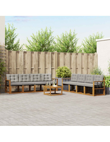 Set di divani con cuscino 9 pcs Grigio Naturale e Chiaro