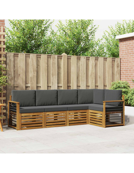 Set divani 5 pcs Naturale e Antracite Legno di Acacia Massello