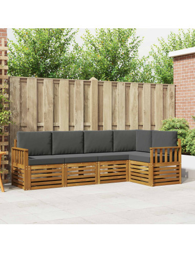 Set divani 5 pcs Naturale e Antracite Legno di Acacia Massello