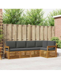 Set divani 5 pcs Naturale e Antracite Legno di Acacia Massello