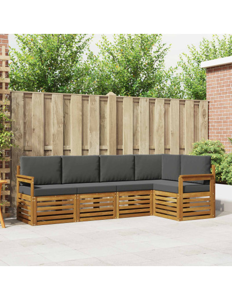 Set divani 5 pcs Naturale e Antracite Legno di Acacia Massello