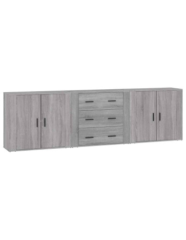 Credenze 3 pz Grigio Sonoma in Legno Multistrato
