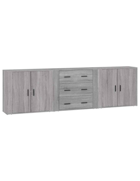 Credenze 3 pz Grigio Sonoma in Legno Multistrato