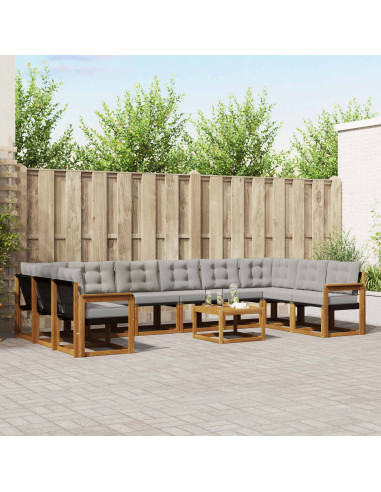 Set di divani con cuscino 11 pcs Grigio Naturale e Chiaro