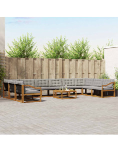 Set di divani con cuscino 11 pcs Grigio Naturale e Chiaro