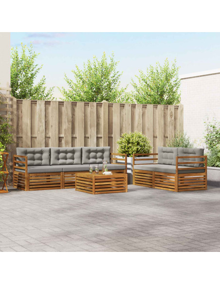 Set di divani con cuscino 6 pcs Grigio Naturale e Chiaro